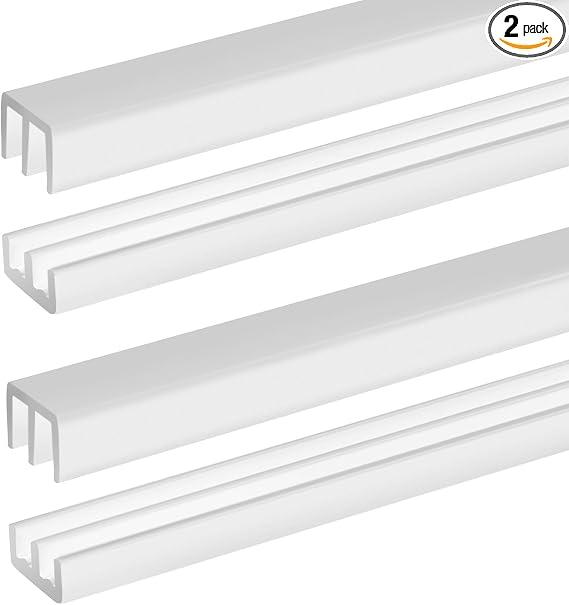 2 Sets Plastic Sliding Door Track Set for Cabinet Double Rails Panel Kit, 1/4" Thick Panels Glass Door Hardware System Window Track Quick Installation(3 ft,White)