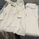 Fixmatti Women's Fuzzy 3 Piece Sweatsuit Open Front Cardigan Crop Tank Tops Wide Legs Pants Lounge Sets.L