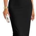ZESICA Women's Summer Short Sleeve Bodycon Midi Dress 2026 Spring Elegant Formal Wedding Guest Cocktail Party Dresses (Black, M)