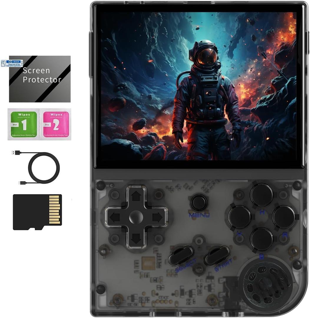 RG35XX 2024 Retro Gaming Consoles with 64GB Card rg35xx Handheld Game Console 3.5 inch IPS Screen Linux System Classic Emulator Hand Held Gaming Console Support HD TV Output Black