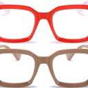 REAVEE 2 Pack Oprah Style Oversized Reading Glasses for Women Men Blue Light Blocking, Ladies Stylish RetroSquare Large Computer Readers (Red/Coffee 2.5x)