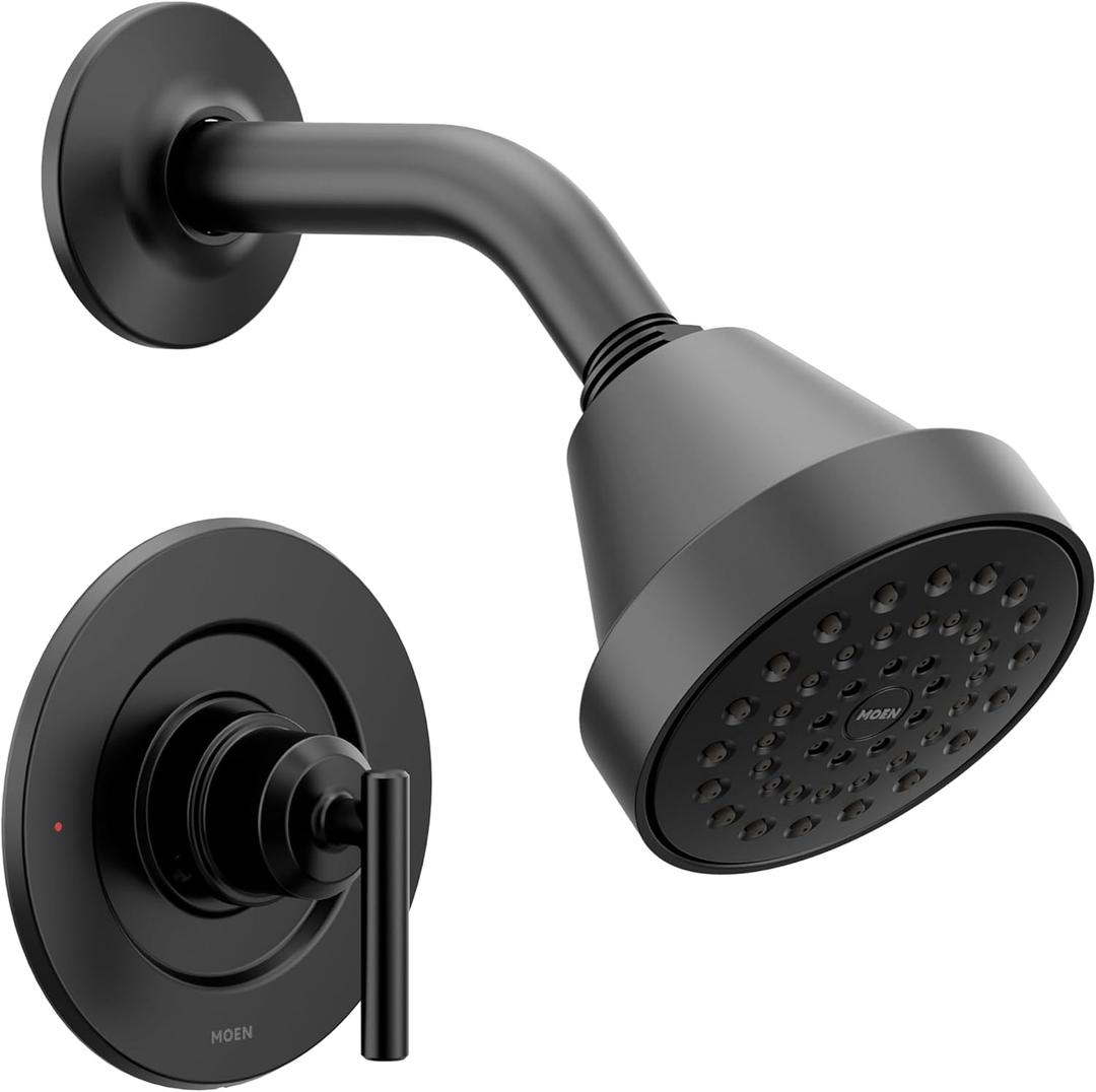 Moen Gibson Matte Black Eco-Performance Modern Shower Trim Featuring Bathroom Showerhead and Lever Handle, Posi-Temp Valve Required, T2902EPBL