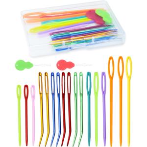 FIVEIZERO 19 Pcs Yarn Needles Set, Assorted Yarn Needles Bent Tapestry Needle Weaving Needle Darning Needles Plastic Needles Large Eye Blunt Knitting Needles for Sewing Crochet 03