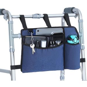 Premium Walker Bag with Cup Holder, Large Capacity Walker Basket for Folding Walkers, Blue Waterproof Oxford Cloth Walker Storage Bags, Walker Accessories for Seniors Elderly, Handicap