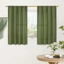 LAMIT Linen Curtains 45 Inch Length 2 Panels Set for Bedroom, Light Filtering Semi Sheer Neutral Short Decorative Window Rod Pocket Christmas Decor Drapes for RV/Basement, 42 X 45 Inch, Olive Green