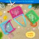3Pcs Alphabet Printed Seashell Bags, Lightweight & Foldable Kids Beach Toy Mesh Bags with Adjustable Straps, Waterproof and Portable for Pool and Beach Essentials-N (Blue Rose Green)
