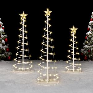 JOIEDOMI 3 Pack Spiral Christmas Tree Lights, 218 LED Outdoor Lighted Tree with Star Topper & Stakes, Christmas Decorations for Yard Porch Patio Garden Holiday Xmas Eve Night Dcor, Warm White