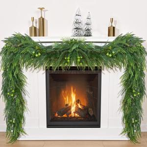 12 FT Real Touch Norfolk Pine Garland, Cedar Garland Realistic, Christmas Garland with Lights for Mantle Table Staires Railing Indoor Outdoor Christmas Decor