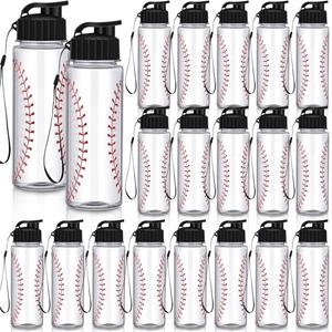 Mifoci 20 Pieces Sports Water Bottle Bulk 17 oz Reusable Plastic Biking Water Bottle Tumbler Adults Reusable Large Bottles with Leak Proof Flip Top for Party Outdoor (Baseball,White)