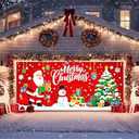 IVN Santa Christmas Garage Door Cover 13x6ft Merry Christmas Garage Door Banner Snowman Christmas Tree Gifts Xmas Garage Decoration for Xmas Eve Holiday Outdoor Winter Front Yard Decor