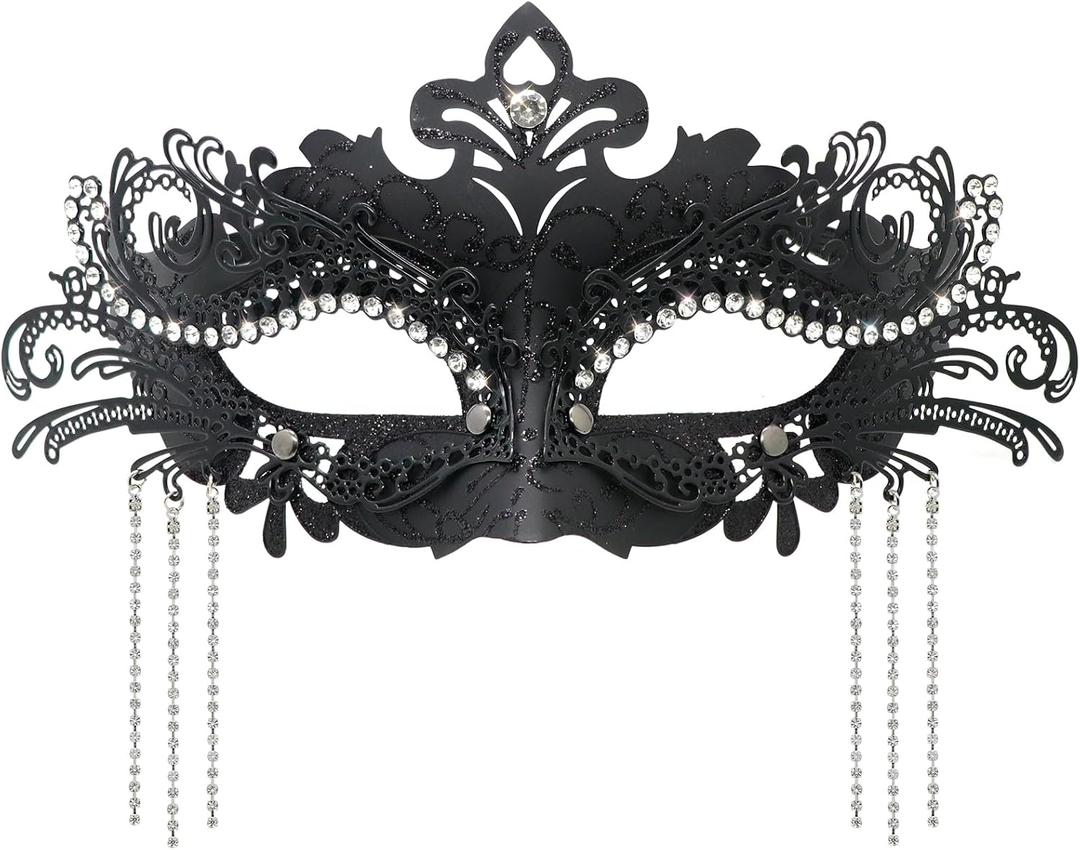 Coddsmz Women Masquerade Mask with Rhinestone Chains Venetian Mask Mardi Gras Decoration for Carnival Party Costume Masks