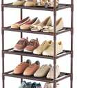 LANTEFUL 10 Tiers Tall Shoe Rack 20-25 Pairs Boots Organizer Storage Sturdy Narrow Shoe Shelf for Entryway, Closets with Hooks, Brown