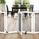 PUPETPO Freestanding Dog Gates with Door Walk Through, 80 inch Wide Gates Indoor, Dog Fences Indoor, Support Feet Included, 4 Panels, 32" Tall, White & Black