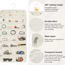Hanging Jewelry Organizer with 50 Transparent Pockets, 360 Rotating Hanger & Secure Zipper Closure - Foldable Double Sided Jewelry Storage Bag for Earrings, Rings, Necklaces, Bracelets (Beige)
