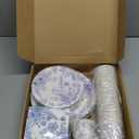 Dandat 250 Pcs Blue Disposable Plates and Napkins Floral Tableware Set for 50 Guests Disposable Plates Napkins Cups for Wedding Baby Bridal Shower Party Supplies (Flower)