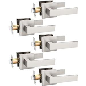Tinewa 5 Pack Brushed Nickel Passage Door Levers Interior Door Handles, Heavy Duty Closet Hallway Door Handle Sets