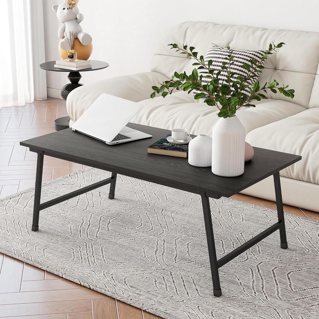 Black Coffee Table Foldable,Center Tables Modern Style, Industrial Wood Tabletop and Metal Frame, Accent Furniture for Home Office, Living Room,End Table,Tea Table, No Assembly