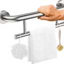 Brushed Nickel Grab Bar 17 Inch w/Towel Holder, iHansee Stainless Steel Shower Towel Bar Bathroom Balanced Support Handle, Wall Mount Safety Handrail Grab Rail for Elderly Senior Handicap Disabled