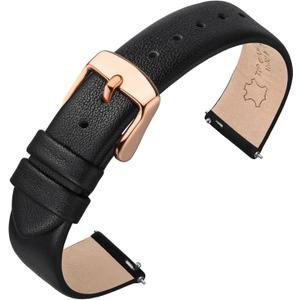 ANNEFIT Watch Bands for Men Women, Top Grain Leather Watch Strap with Quick Release, Band Width 20mm  (Black/Rose Gold Buckle)