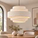 20'' Modern 5-Tier Chandelier, Large Plush Drum Pendant Light for Kitchen Island, Adjustable Height & White Shade, Coastal Hanging Lighting Fixture for Dining Room, Living Room, Bedroom, Foyer