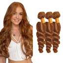 #30 Brown Bundles Human Hair Loose Wave Bundles 24 26 28 Inch Brazilian Color #30 Bundles Light Brown Loose Wave Bundles Hair Extensions