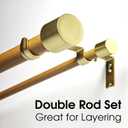 1-1/8 Inch Diameter Wood color Curtain Rods with Cap Finial, 72-144'' Telescoping Faux Wood Design Double Curtain Rods for window width 68-140 inch, 1 pack