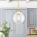Emak 2 Pack Gold Pendant Light Fixtures, 8 Inch Globe Pendant Lights Kitchen Island with Clear Glass, Modern 1 Light Pendant Lighting for Kitchen, Bedroom, Bathroom, PL121-GD-2PK