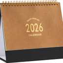 4 x Small Desk Calendar 2026, Standing Flip Desktop Calendar from Now to Dec 2026 - Metal Ring Twin-Wire Binding Monthly Desktop Calendar for Home Office School (kraft paper color)