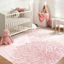 Pink Rugs for Bedroom Girls: 5x7 Modern Large Washable Cute Boho Floral Pattern Area Rug Soft Indoor Floor Non-Slip Low Pile Carpet for Living Room Dining Nursery Kids Playroom Baby Room House Decor