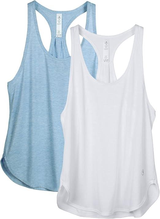 icyzone Workout Tank Tops for Women - Athletic Yoga Tops, Racerback Running Tank Top Loose Fit(Pack of 2) Medium