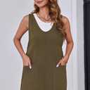 Womens High Roller Overalls Denim Dress Loose Casual Sleeveless Mini Pinafore Jean Romper Skirtall with Pockets (Green)