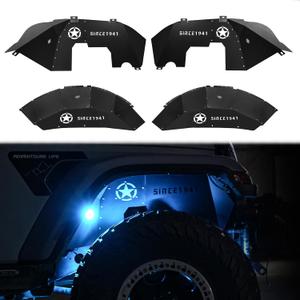 Z8 Front Inner Fender Liners & Rear Inner with LED Light Compatible with 2018-2025 Jeep Wrangler JL & JLU Unlimited 2/4 Doors Steel Mud Guards Bolt-on Style Wheel Well Cover Fenders Flares