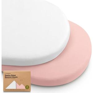 2-Pack Organic Bassinet Sheets for Girls, Boys - 100% Cotton Bassinet Mattress Sheets Compatible with Halo Bassinest Swivel Sleeper, Graco, Baby Delight, Chicco, Unisex Fitted Bassinet Sheets (Rose)
