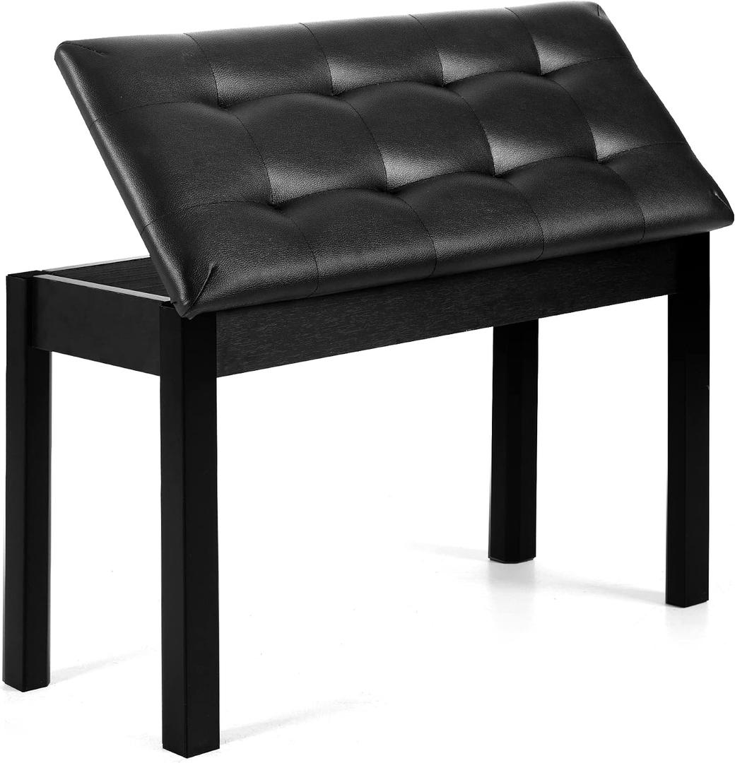 Piano Chair with Storage Piano Stool and Upholstery Wooden Keyboard Piano Duet Seat, Waterproof and Non-Slip, Black