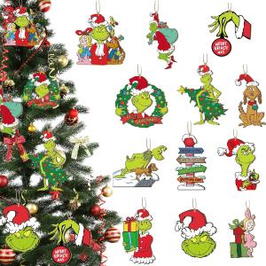 Christmas Tree Decorations Set 24 PCS, Xmas Wooden Ornaments Hanging Signs for Home Indoor Outdoor Party Decor (Cartoon)