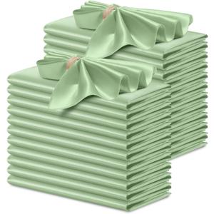 P Pothuiny 24 Pcs Silky Sage Green Satin Napkins 17 x 17 Inches, Square Smooth Wedding Dinner Napkins Satin Cloth Napkins Table Napkins for Banquet Party Restaurant Decor, Thanksgiving, Christmas