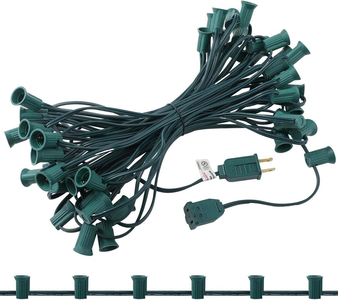 Copkim C7/e12 Christmas Light String Set, UL Listed C7 Christmas Light Strand Spool Stringer 12 Spacing Spool Wire for Patio Backyard Xmas Tree Roofline(50ft)