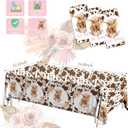 HAKOTI 3Pack Holy Cow Tablecloth,Cow Baby Shower Decorations Brown Cow Print Rectangular Plastic Table Cover for Birthday Party Supplies,Farm Animal Themed Party Decorations