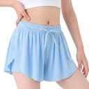 Girls Flowy Shorts: 2-in-1 High Waist Athletic Skorts Preppy Butterfly Shorts with Pocket Liner for Cheer Gym 7-14Y