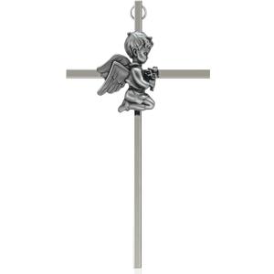 Evalote Baby Wall Cross Baptism Gift for Boy  7-Inch Silver Praying Boy Wall Cross for Christening, First Communion, or Newborn Nursery Dcor(7 inch) (7 inch BOY)