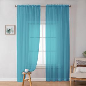 Simplebrand Turquoise Sheer Curtains 72 Inches Long 2 Panels for Living Room, Rod Pockets Airy Window Treatments Voile Sheer Curtains Panels Lightweight for Front Back Patio Glass Door, 42" Width (42"W x 72"L (Pack of 2))