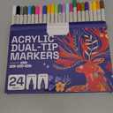 ARTISTRO 24 Dual Tip Acrylic Paint Markers - Art Painting Kit Easy for All Ages & Levels Acrylic Paint Pens for Fabric, Rocks, Paper, Wood, Canvas, Glass, DIY (Dual Tip Brush + Fine)