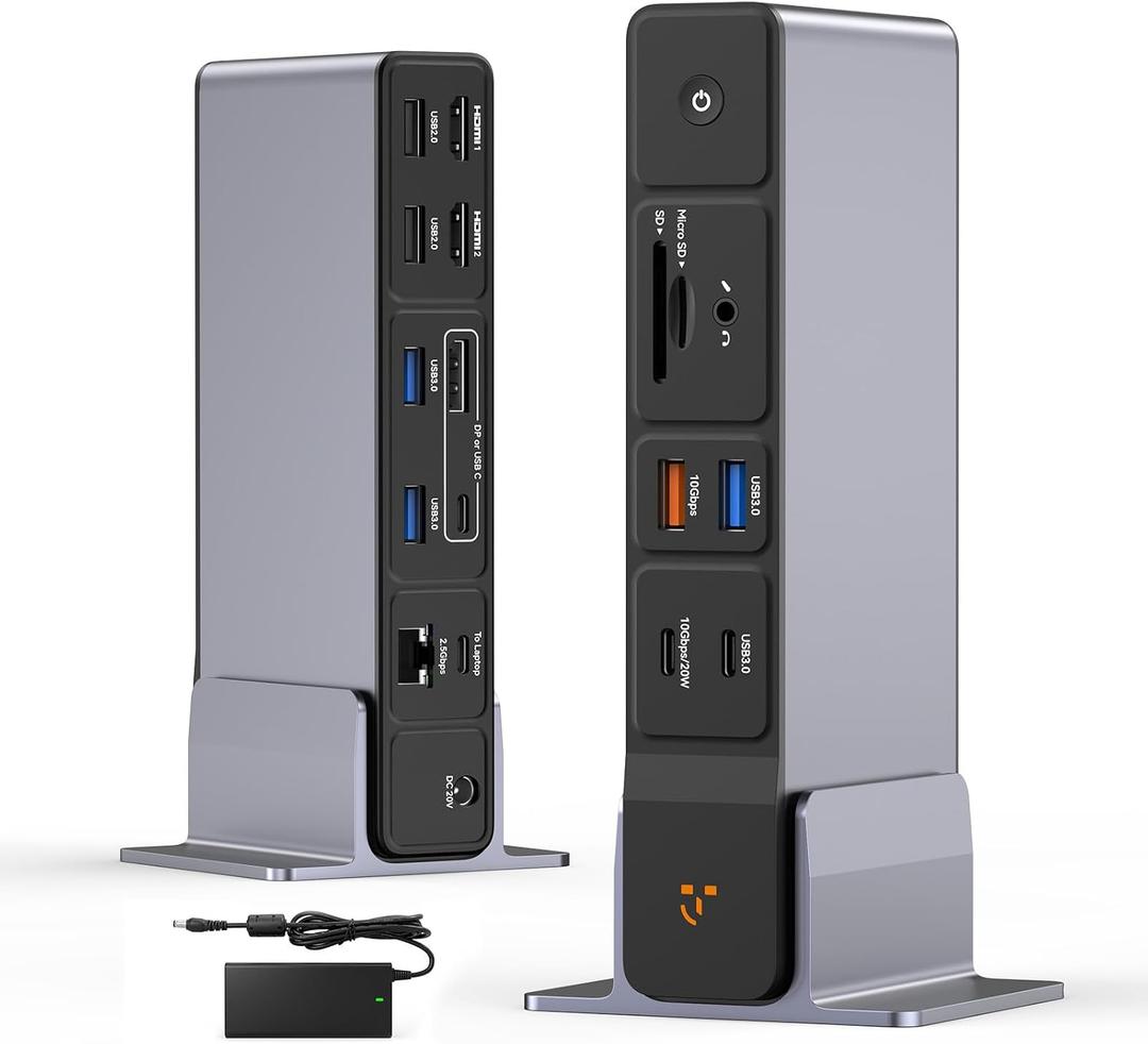 TobenONE USB C Docking Station 3 Monitors, 18-in-1 Triple 4K Display, 150W Power Adapter with 20W Fast Charging, 8 USB Ports up to 10Gbps, 2 HDMI/DP/USB C, for Windows/Chrome OS