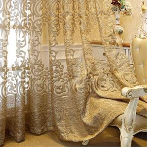 1 Panel Luxury European Sheer Curtain Grommet Top Floral Embroidery Sheer Curtain for Living Room Hollow Semi-Shading Voile Curtain Simple Modern Curtain Drape for Bedroom Balcony (Brown)
