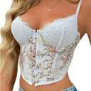 SHENHE Women's Corset Tops Spaghetti Strap Cami Crop Tank Top Mesh Floral Embroidery Bustier Camisole (Medium)