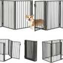 Metal Freestanding Dog Gates with Door for Outdoor Indoor,120'' Extra Wide 24'' Tall Free Standing Dog Gate for Doorways,Large Openings,Deck,Yard,Porch,Foldable Safety Pet Fence(Black,6 Panels) (6 Panels with Door 24''H*120''W)