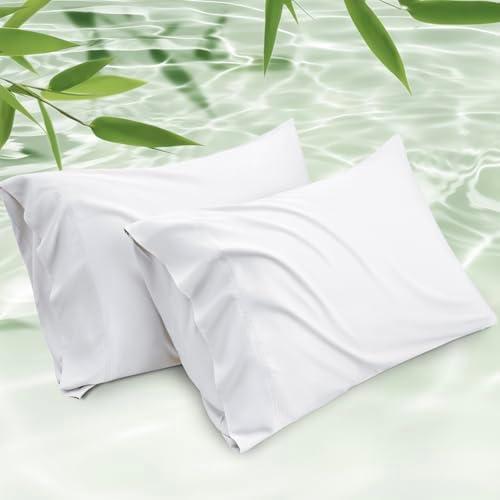 Bedsure King Size Pillow Cases Set of 2, Rayon Derived from Bamboo Cooling Pillowcase for Hot Sleepers, Cool Pillow Covers with Envelope Closure for Women, Men, White, 20x36 Inches