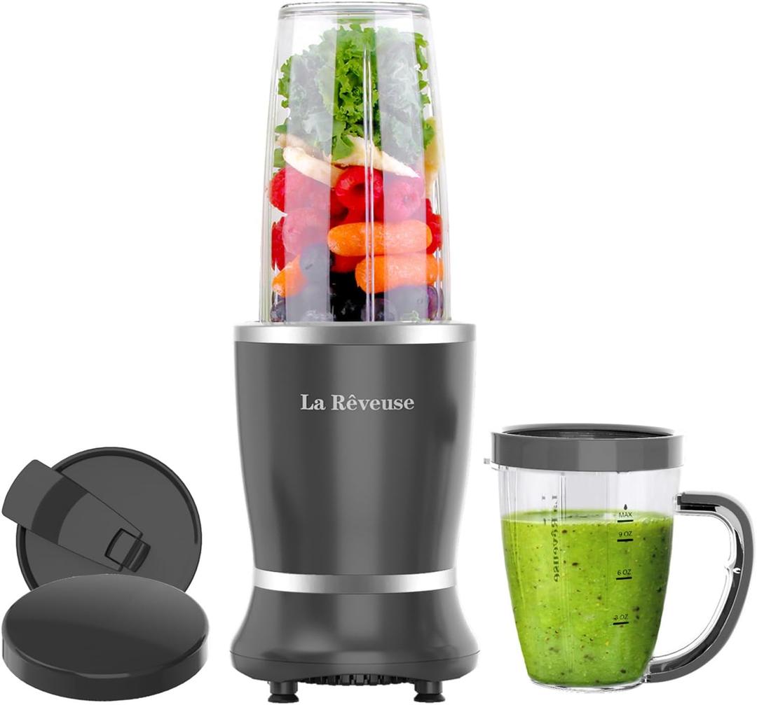 La Reveuse Personal Size Blender 250 Watts Power for Shakes Smoothies Seasonings Sauces with 1 Piece 15 oz Cup,1 Piece 10 oz Mug,BPA-Free (Black)