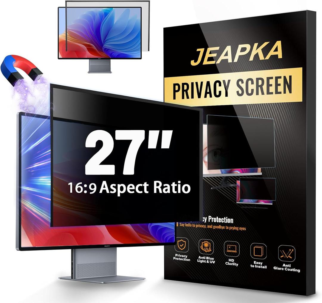Hidden Design Magnetic Computer Privacy Screen Filter 27 inch for Frameless Monitor 16:9 Widescreen, Removable Anti Blue Light Privacy Shield, Anti-Glare Protector
