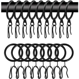 60 Pcs Metal Curtain Rings with Eyelet & Drapery Hooks, 30 mm Internal Diameter, Black